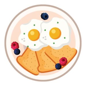 a plate of food with eggs and berries