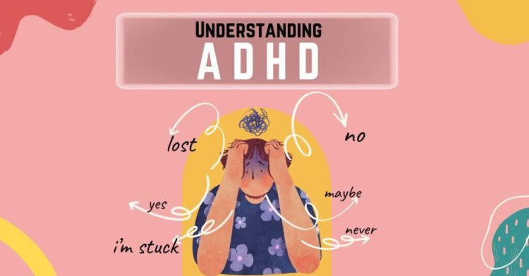 image showing someone looking frazzled with text 'understanding ADHD' above it