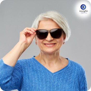 Older woman wearing sunglasses lens aftercare
