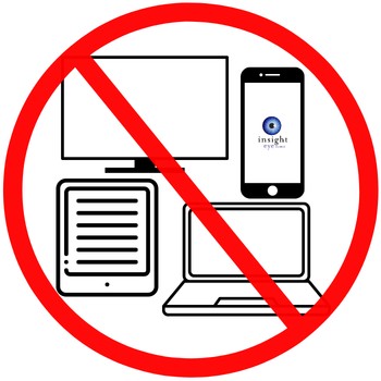 Image with a red cross through screens such as iphone, kindle, laptop and tv